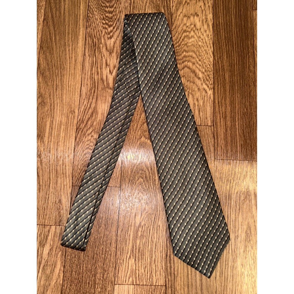 Charles Jourdan Paris Mens Silk Tie Olive Green Diagonal Stripe Made in Italy